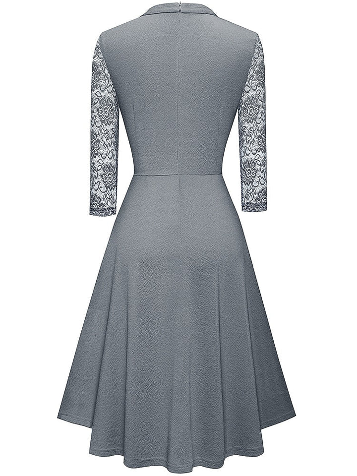Burgundy A-line cocktail dress with elegant sheer sleeves and a stylish pleated neckline for women.