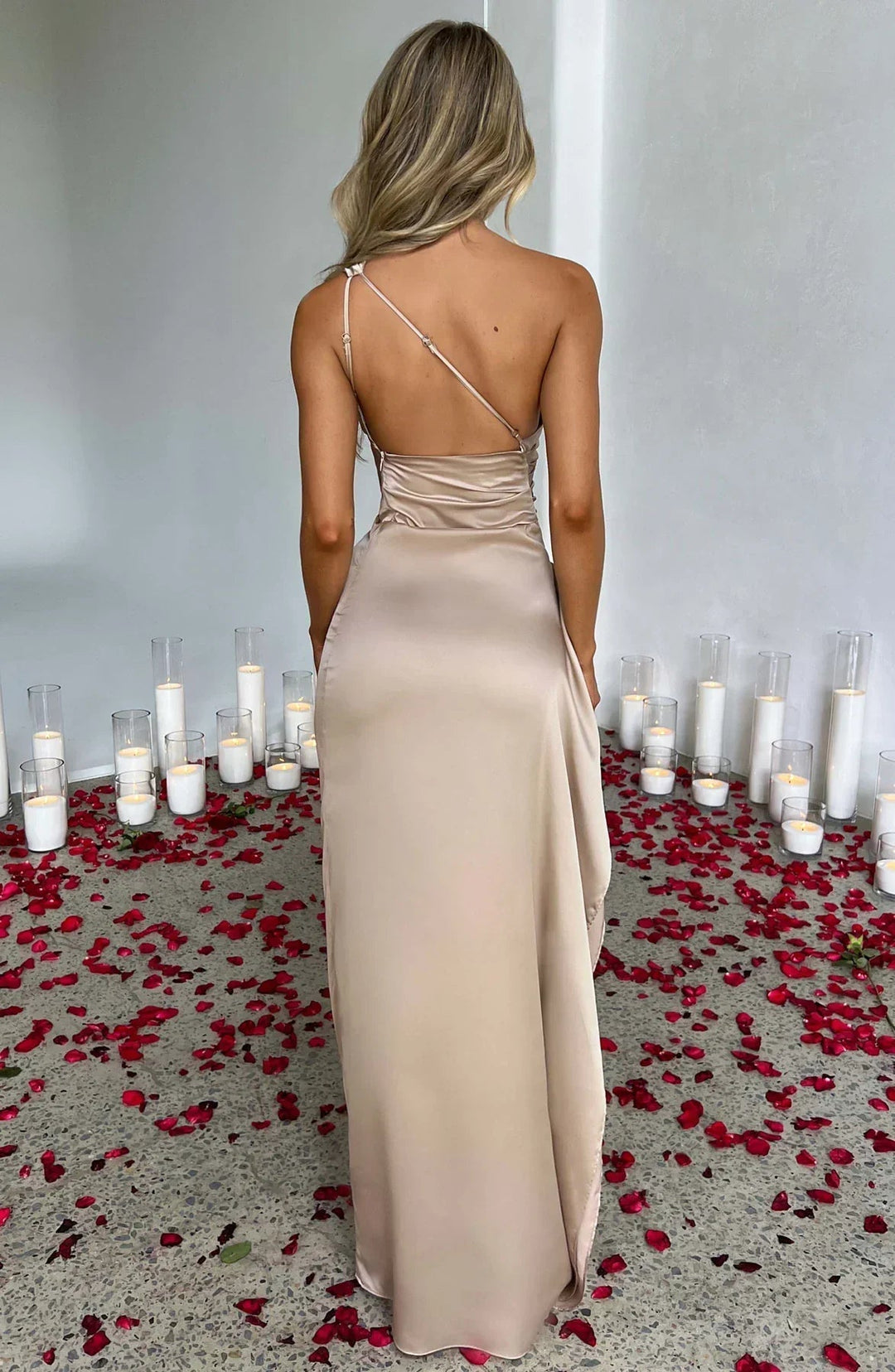 Vibrant violet one-shoulder maxi gown, a glamorous women's evening dress for parties & events.
