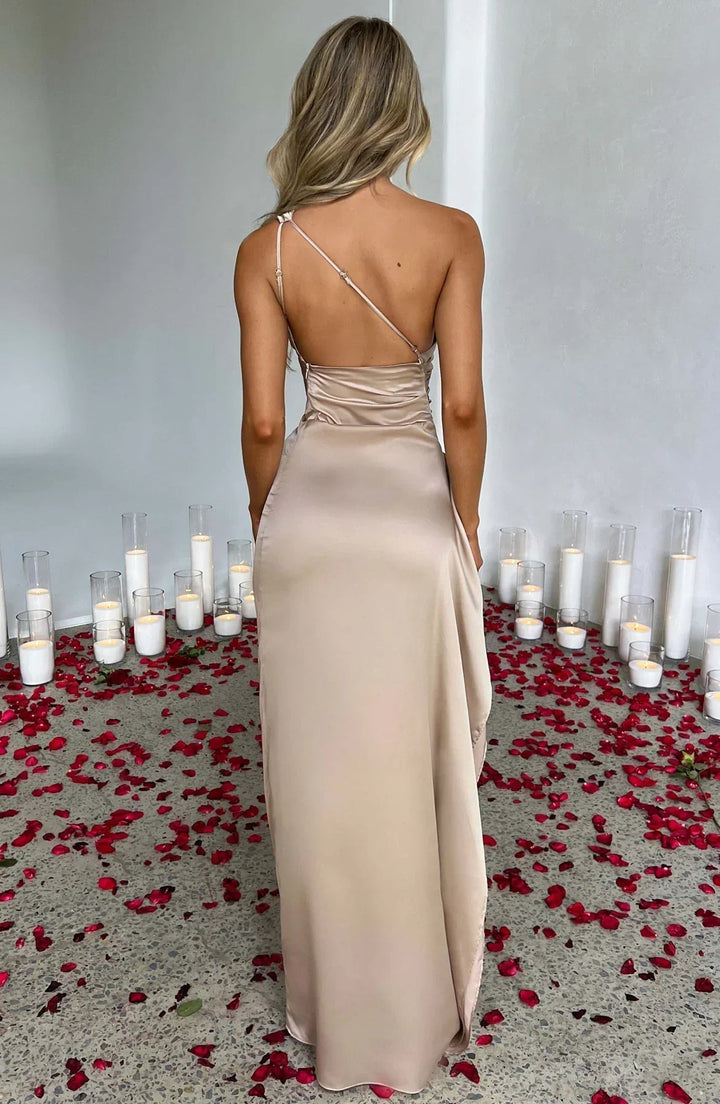 Vibrant violet one-shoulder maxi gown, a glamorous women's evening dress for parties & events.