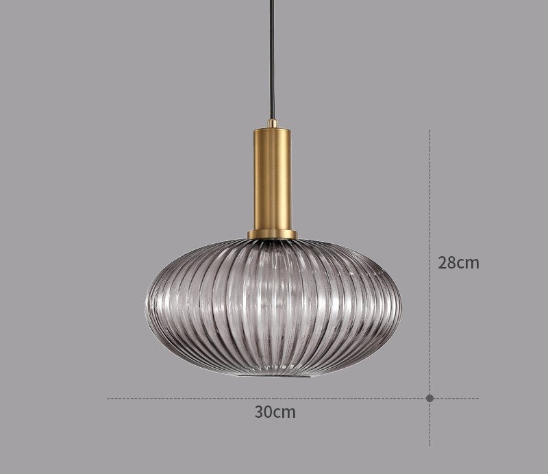 Vintage pendant light with multi-colored glass panels, detailed shot.