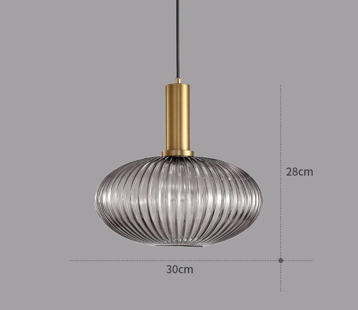 Vintage pendant light with multi-colored glass panels, detailed shot.