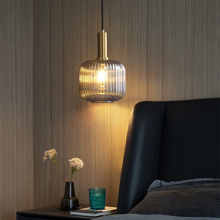 Home decor retro pendant light, featuring elegant glasswork, side view.