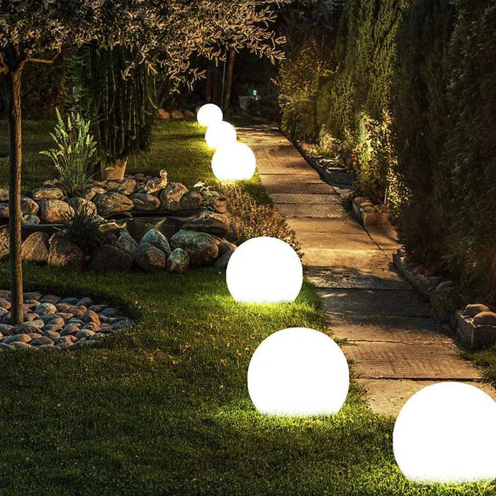 Close-up of the GlowSphere solar garden light, detailed texture