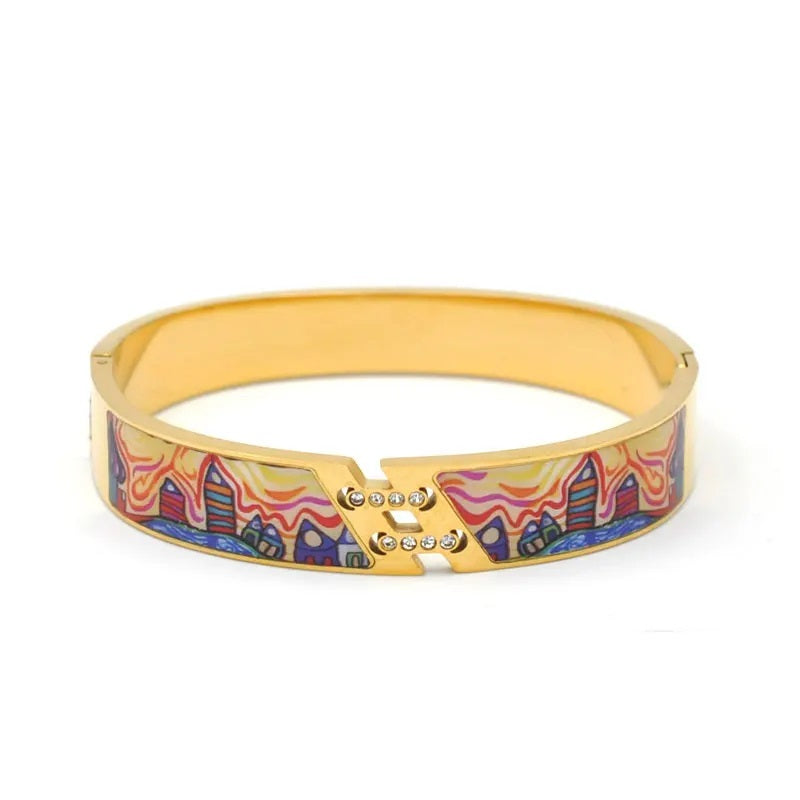 Stylish natural stone geode cuff bracelet with a delicate gold charm for women's jewellery.