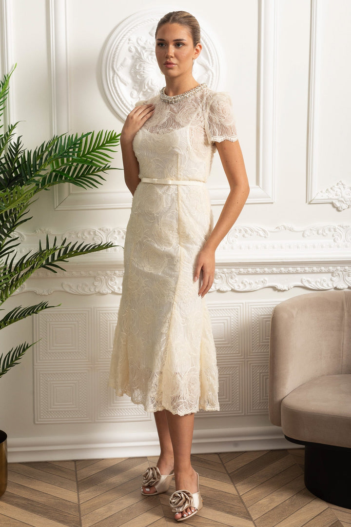 Elegant women's midi dress with a stylish belt, suitable for races, formal events, and special occasions.