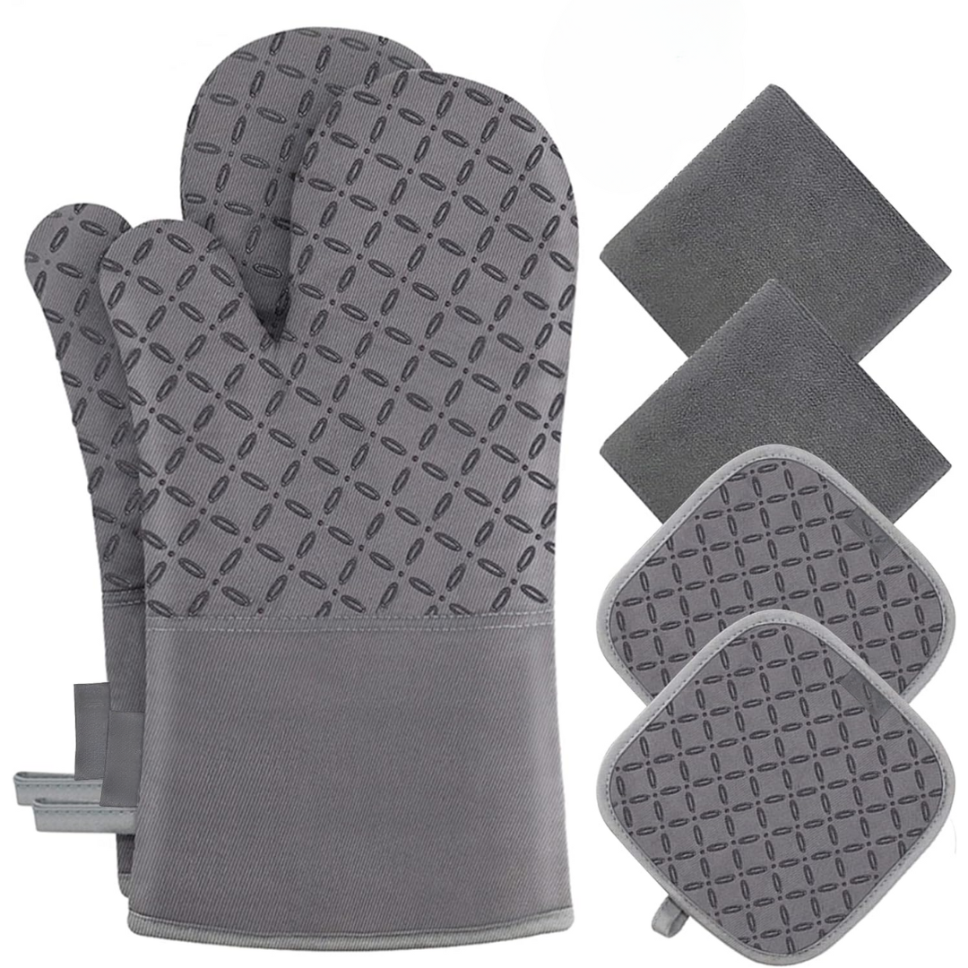6-piece heat-resistant oven glove & pot holder set for safe kitchen cooking & baking.