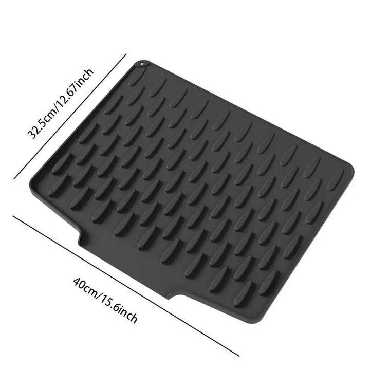 Flexible silicone dish drying mat for efficient kitchen draining, keeps counters dry & organized. Non-slip design.