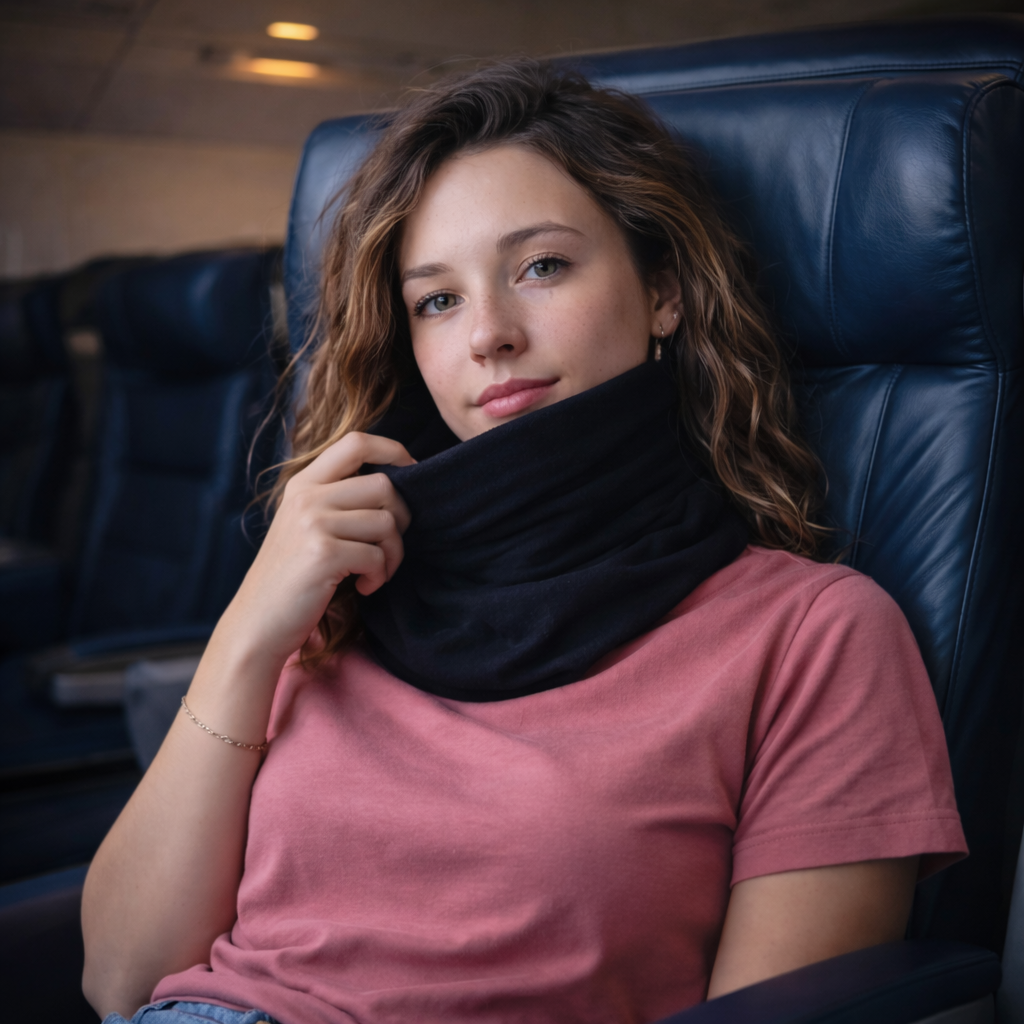 Black travel pillow offering essential neck support for passengers in cars or planes.