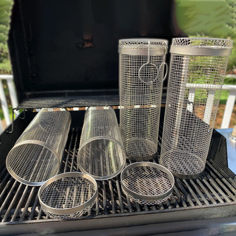 Achieve perfect, even cooking with this universal rotating stainless steel grill basket. Great for vegetables on the BBQ.