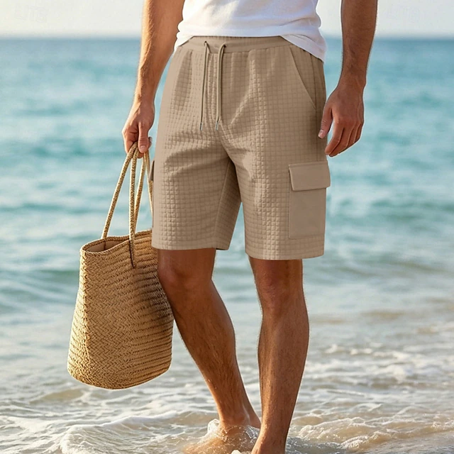 Casual men's relaxed fit drawstring cargo shorts, designed for ultimate comfort and practicality in warm weather.