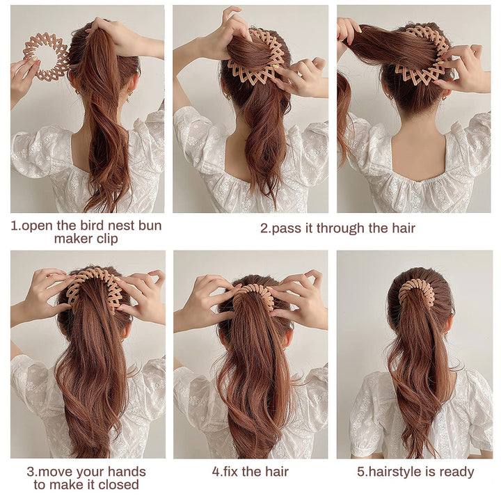 Group of 3 bird's nest hair clips in assorted colors, ready for chic women's hair styling & updos.