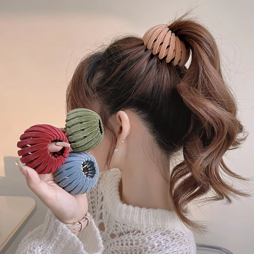 Women's elegant bird's nest hair accessory, perfect for quick, chic updos & comfortable hold.