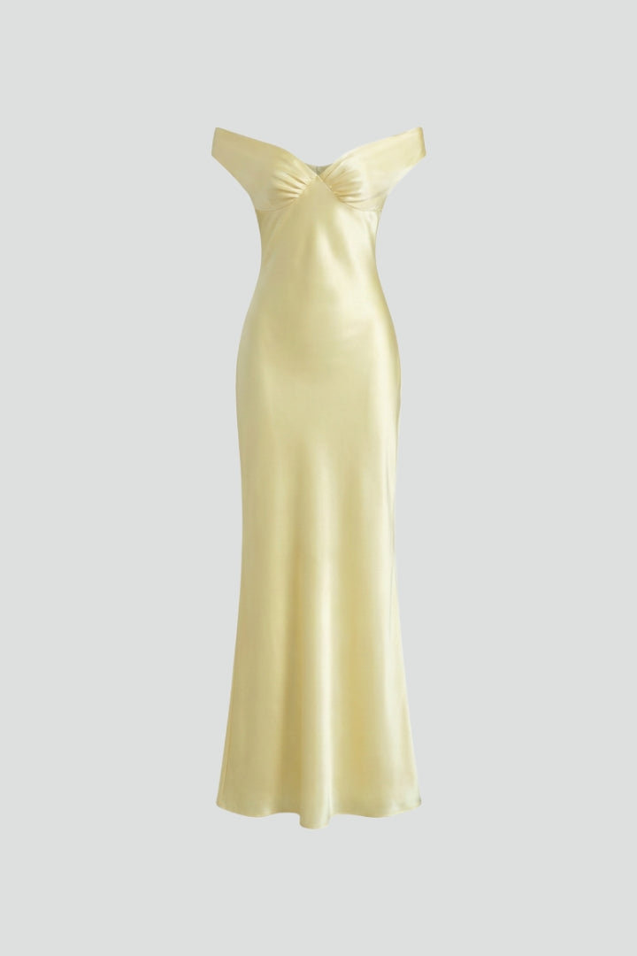 Hadley | Women's Off Shoulder Evening Maxi Dress - Champagne - Image 1