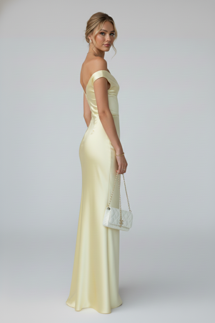 Hadley | Women's Off Shoulder Evening Maxi Dress - Champagne - Image 5