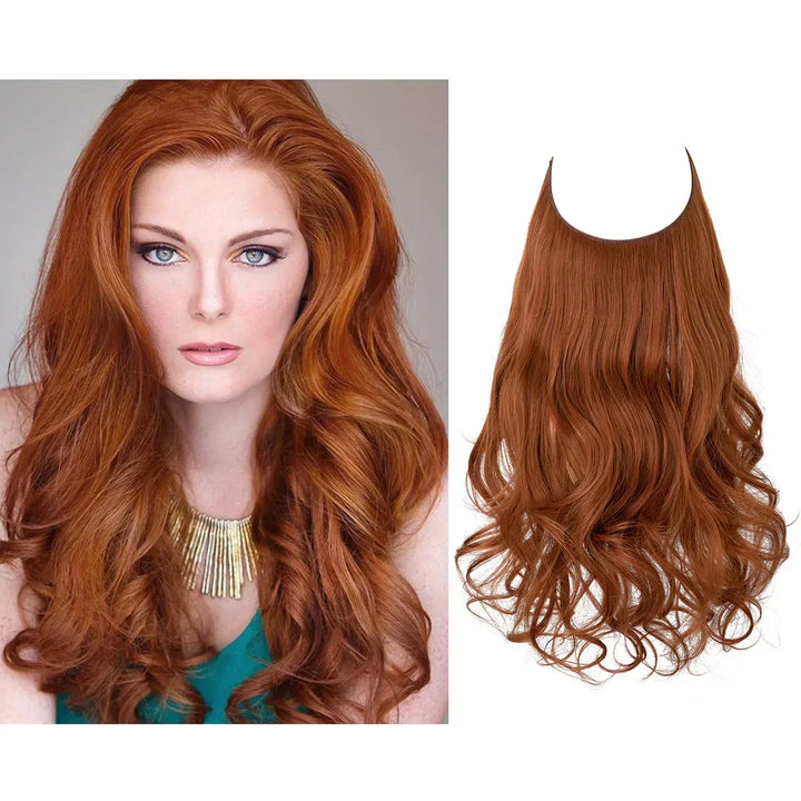 Packaging for women's natural wave hair extensions. Quality beauty accessory for instant volume.