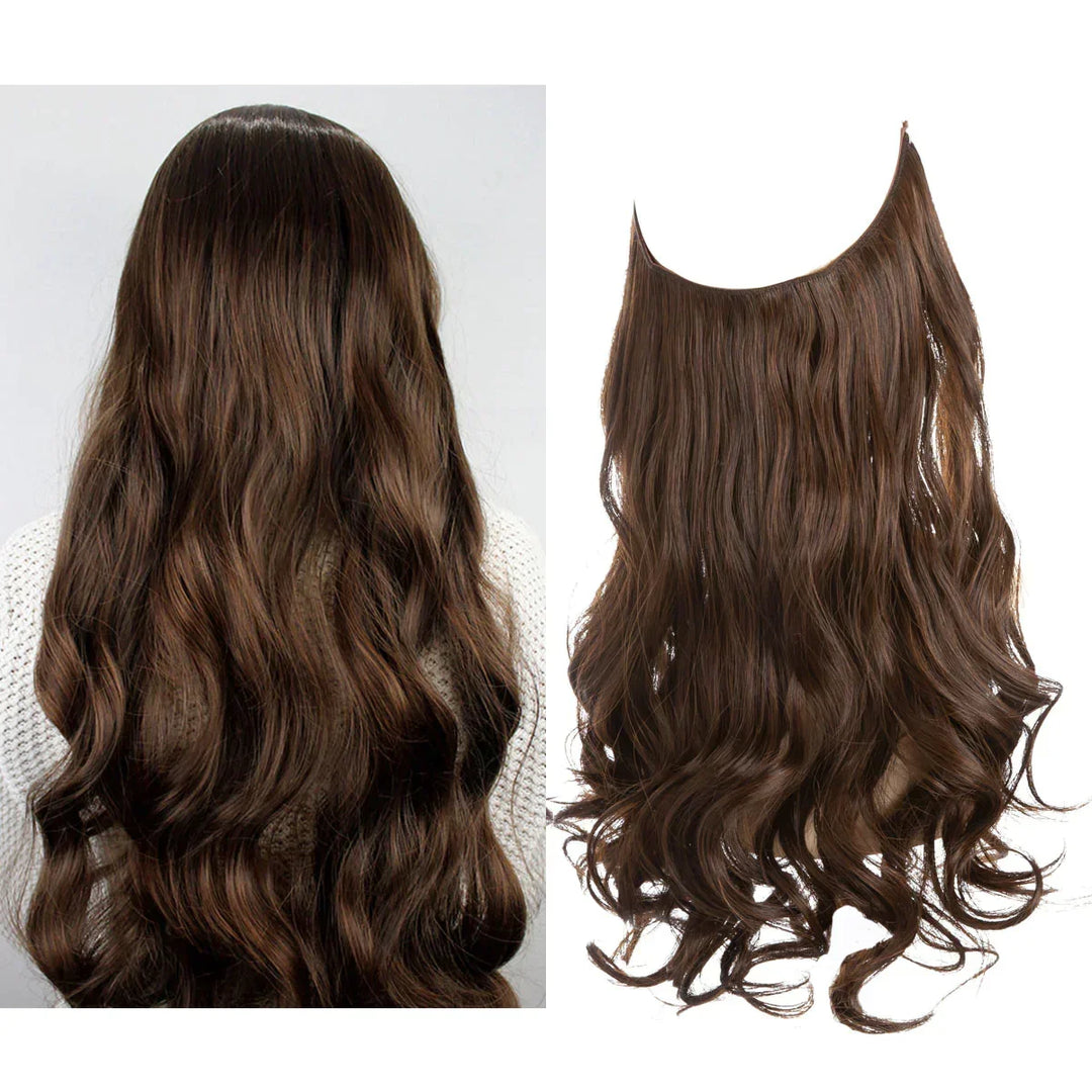 Hair extensions in natural wave brown. Perfect beauty accessory for women's instant volume & length.