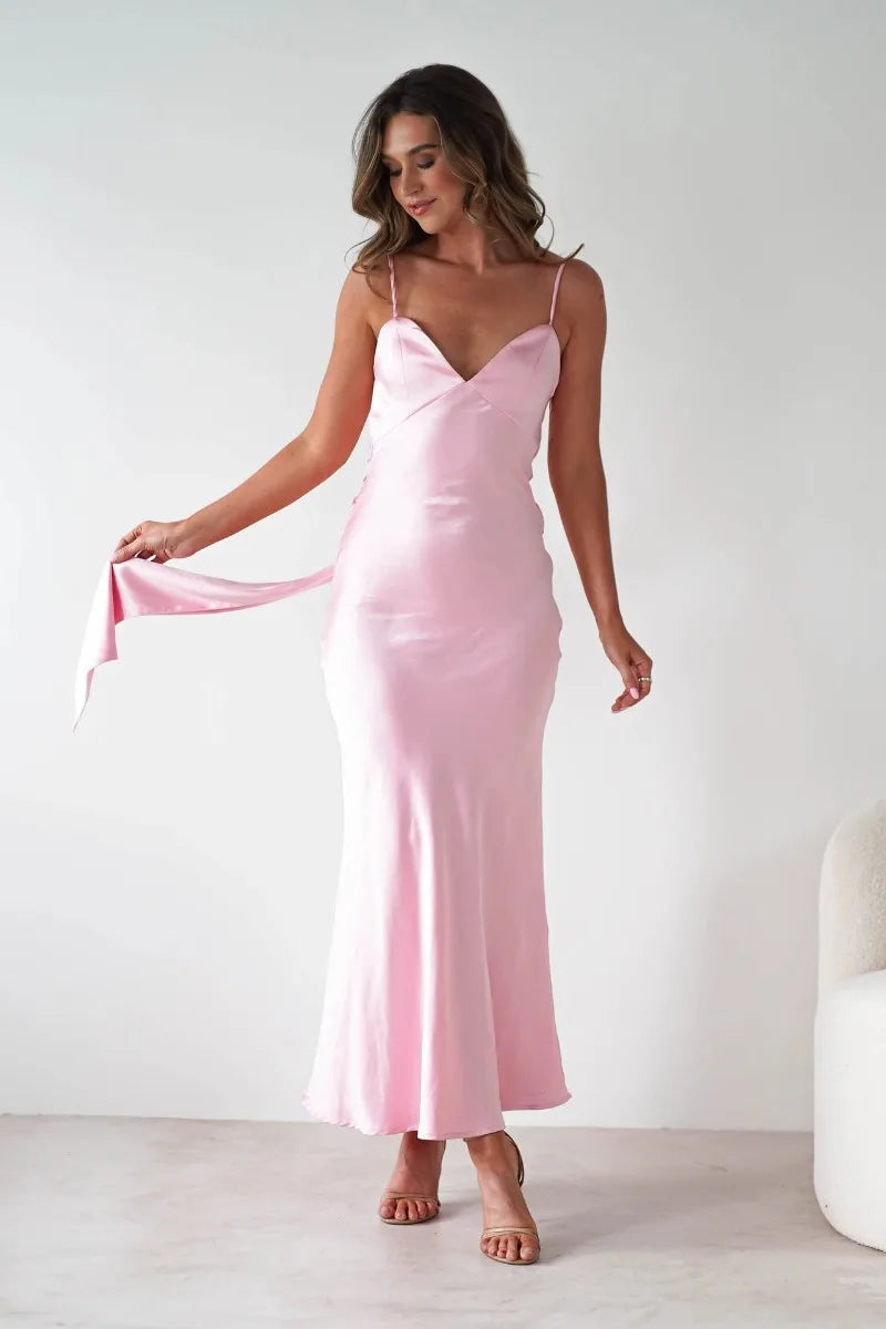 Sophisticated women's V-neck midi dress. Ideal for evening wear, special occasions & formal events.
