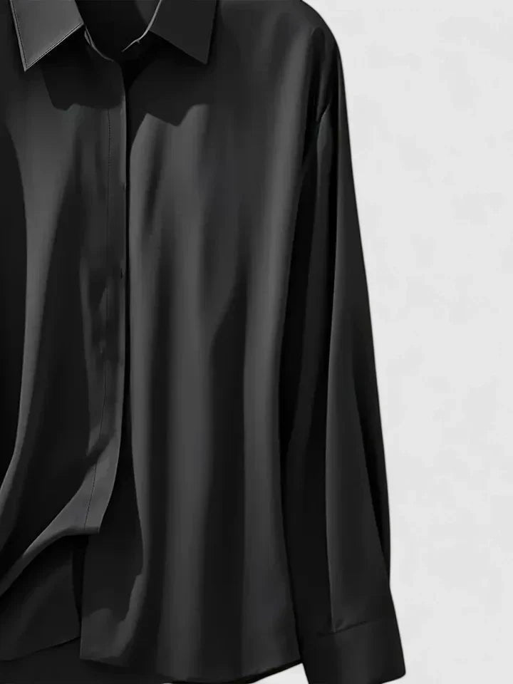 Stylish long-sleeve women's blouse in white, featuring a concealed placket for a polished workwear look.