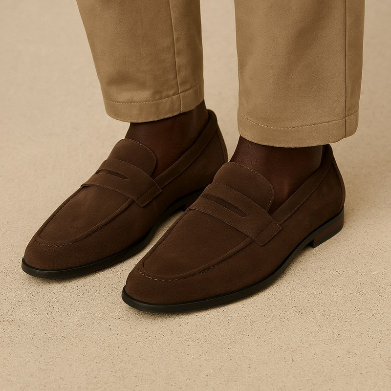 Versatile grey men's slip-on loafers, a sleek and modern choice for both casual and formal outfits.