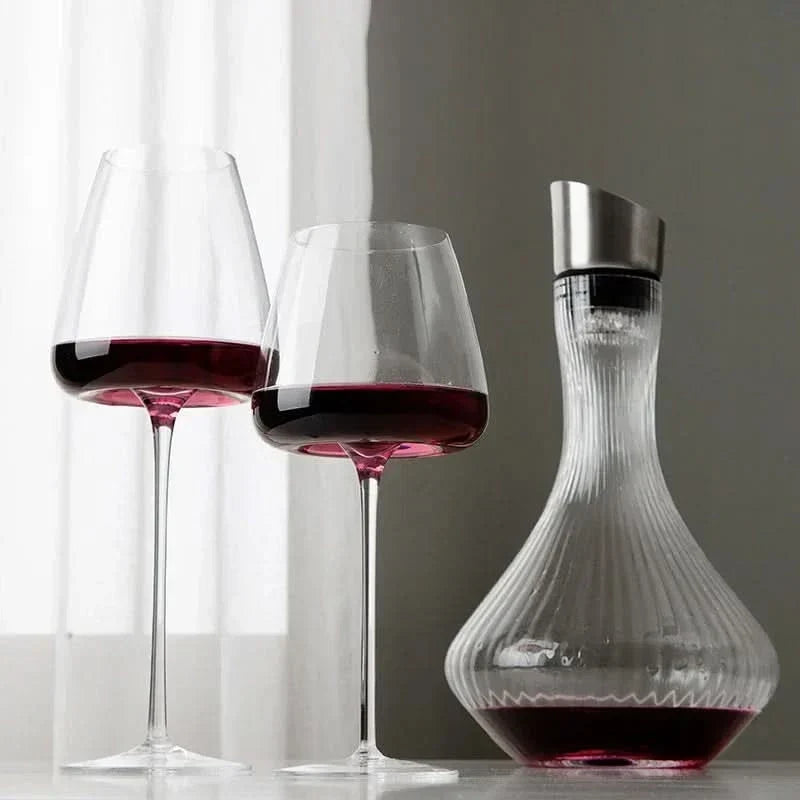 Premium artisanal crystal glassware set, handcrafted wine glasses & champagne flutes for luxury.