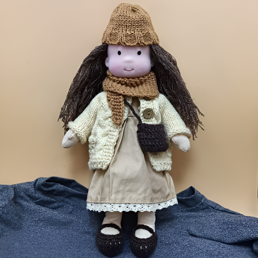 Durable wool-stuffed Waldorf doll, crafted for safe and loving play.