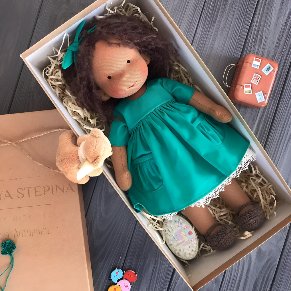 A soft cotton Waldorf doll, ready for countless hours of imaginative fun.