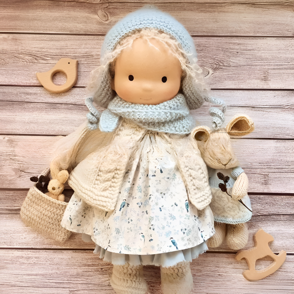 This natural cotton doll is a tactile and comforting Waldorf toy.