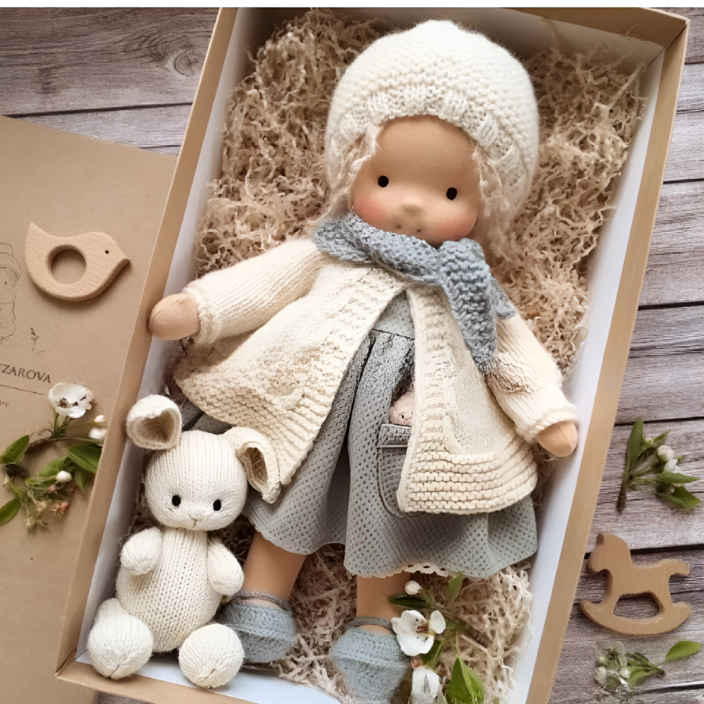 The warmth of wool stuffing makes this Waldorf cuddly doll irresistibly soft.