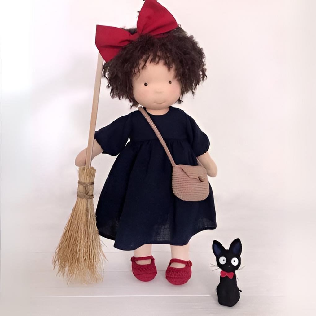 Organic cotton Waldorf doll with embroidered features, ideal for Montessori-inspired play.