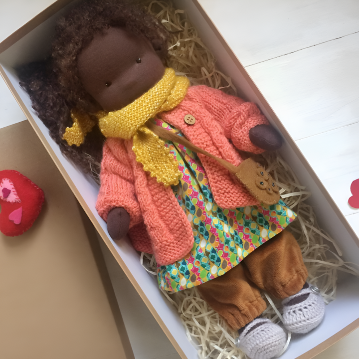 Heirloom quality handmade Waldorf doll, designed for years of imaginative adventures.