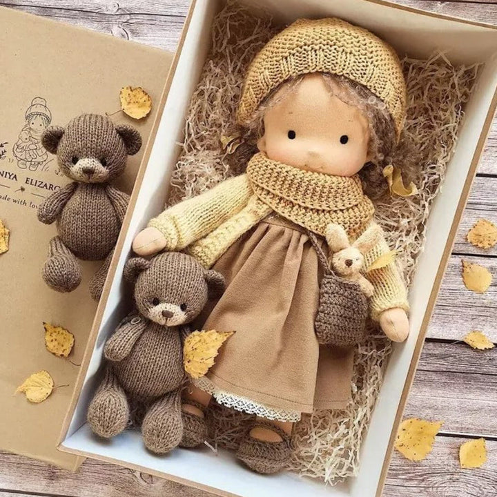 Children's natural Waldorf doll, a handmade soft plush companion for imaginative play.