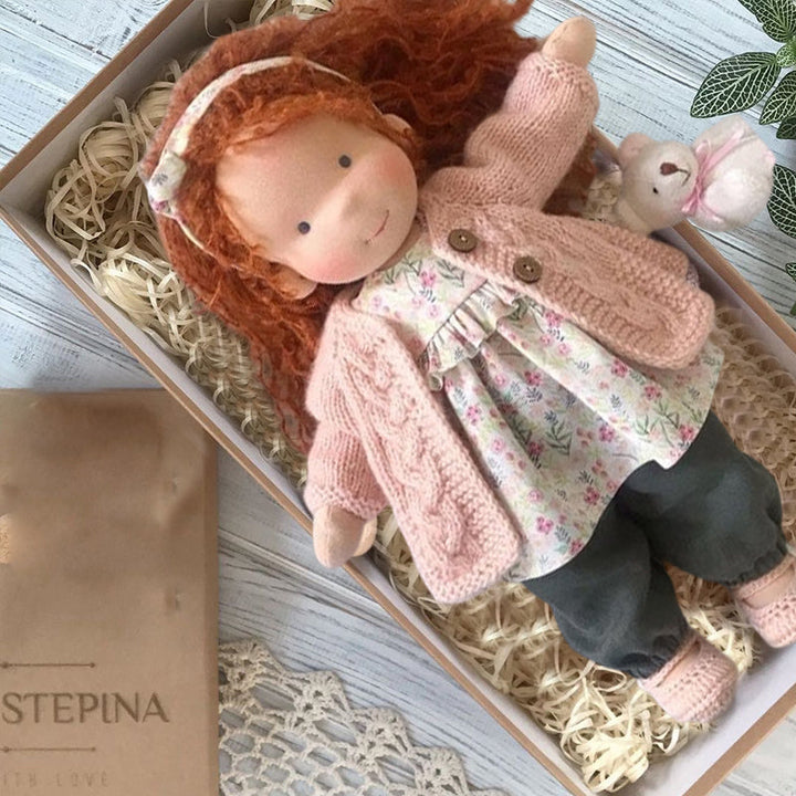 Natural Waldorf doll, handmade fabric toy, soft plush companion for toddlers.