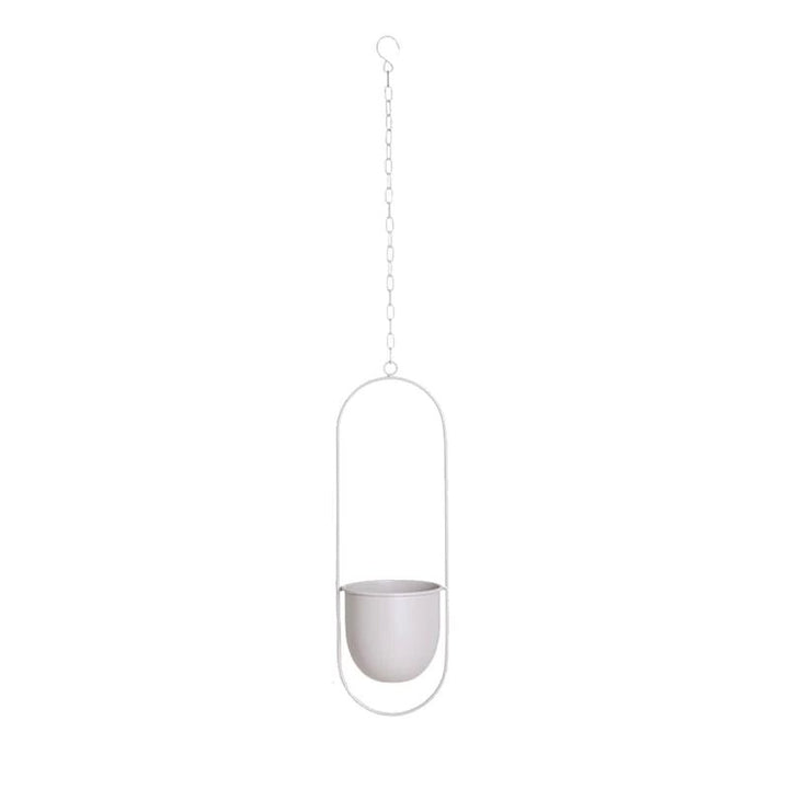 Industrial-chic metal hanging planter. Perfect modern decor for balconies, patios, & indoor plant displays.