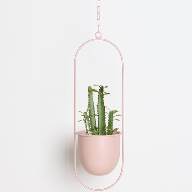 Minimalist metal hanging plant pot. A sleek succulent holder & modern accent for contemporary homes.