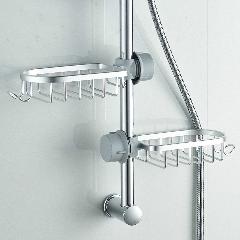 Wall mount shower caddy with quick-dry drain rack, ideal for hygienic storage of shampoo, soap, and bath items.