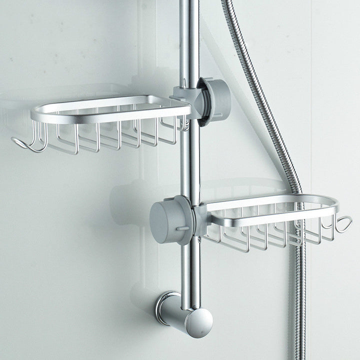 Wall mount shower caddy with quick-dry drain rack, ideal for hygienic storage of shampoo, soap, and bath items.