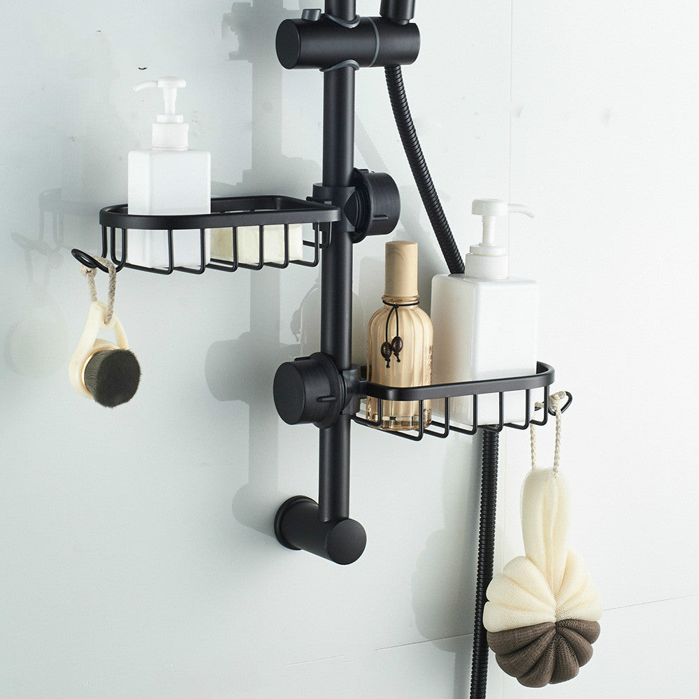 Hygienic quick-drying shower caddy, no-drill wall mount with drain rack for efficient bathroom storage.