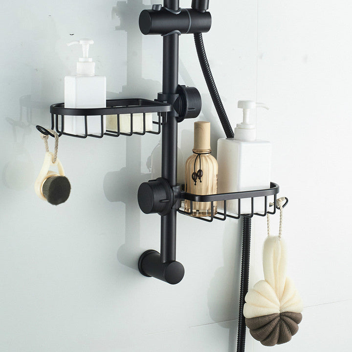 Hygienic quick-drying shower caddy, no-drill wall mount with drain rack for efficient bathroom storage.
