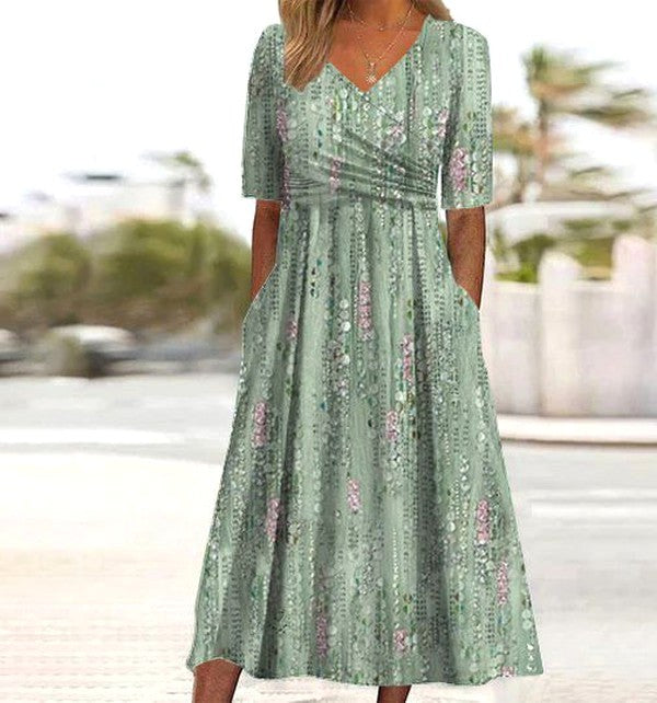 Women's floral A-line summer dress for casual daywear, holidays, and elegant seasonal style.