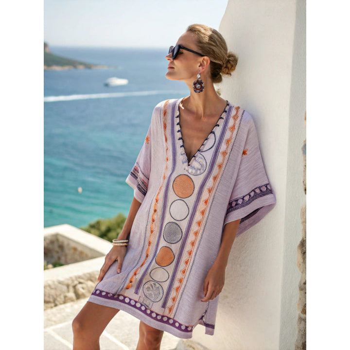 Embroidered women's kaftan, a timeless summer dress & elegant cover-up for the beach.