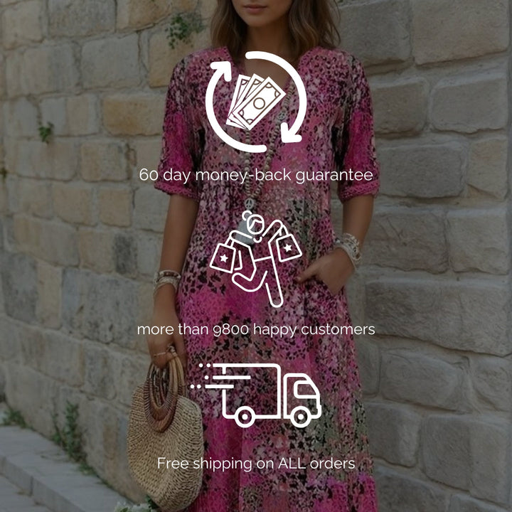 Bright women's midi dress, a vibrant and elegant choice for spring and summer, with a beautiful flow.