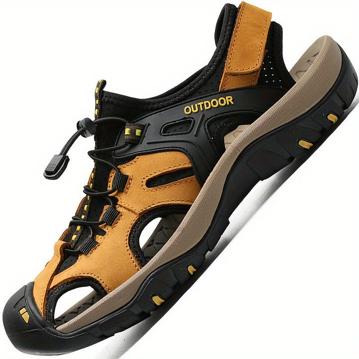 Men's orthopedic closed-toe hiking sandals for outdoor trails, offering comfort & support.