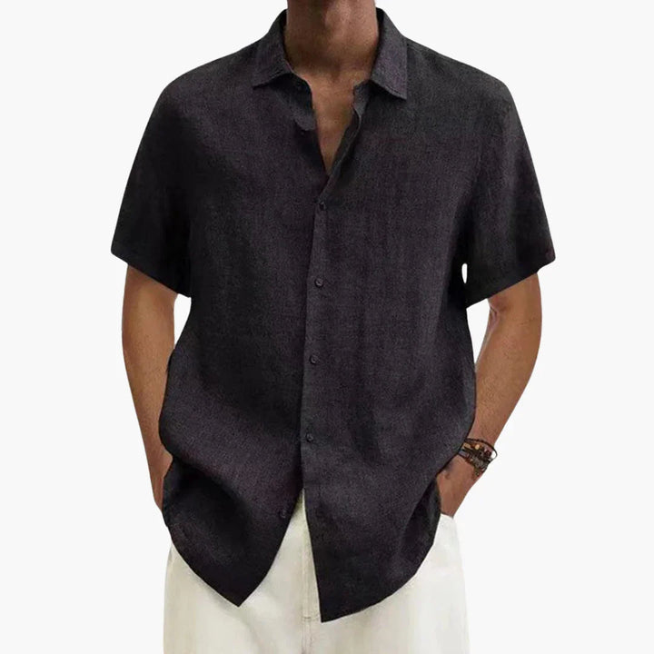 Men's short sleeve button-up shirt for summer. Relaxed fit, lightweight & stylish for warm weather casual wear.