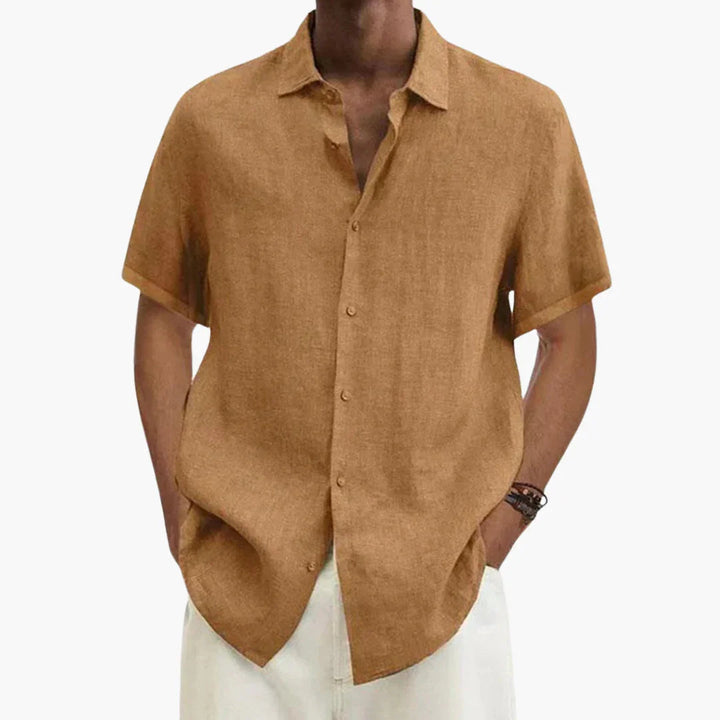 Lightweight men's button-up short sleeve shirt. Breathable fabric for ultimate summer comfort and relaxed style.