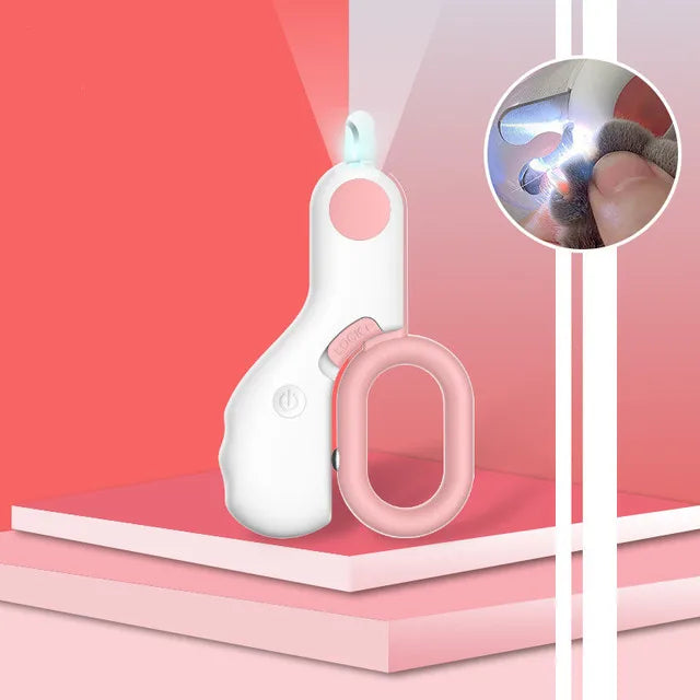 Safe pet nail clippers with LED light, ideal for stress-free dog & cat paw grooming.