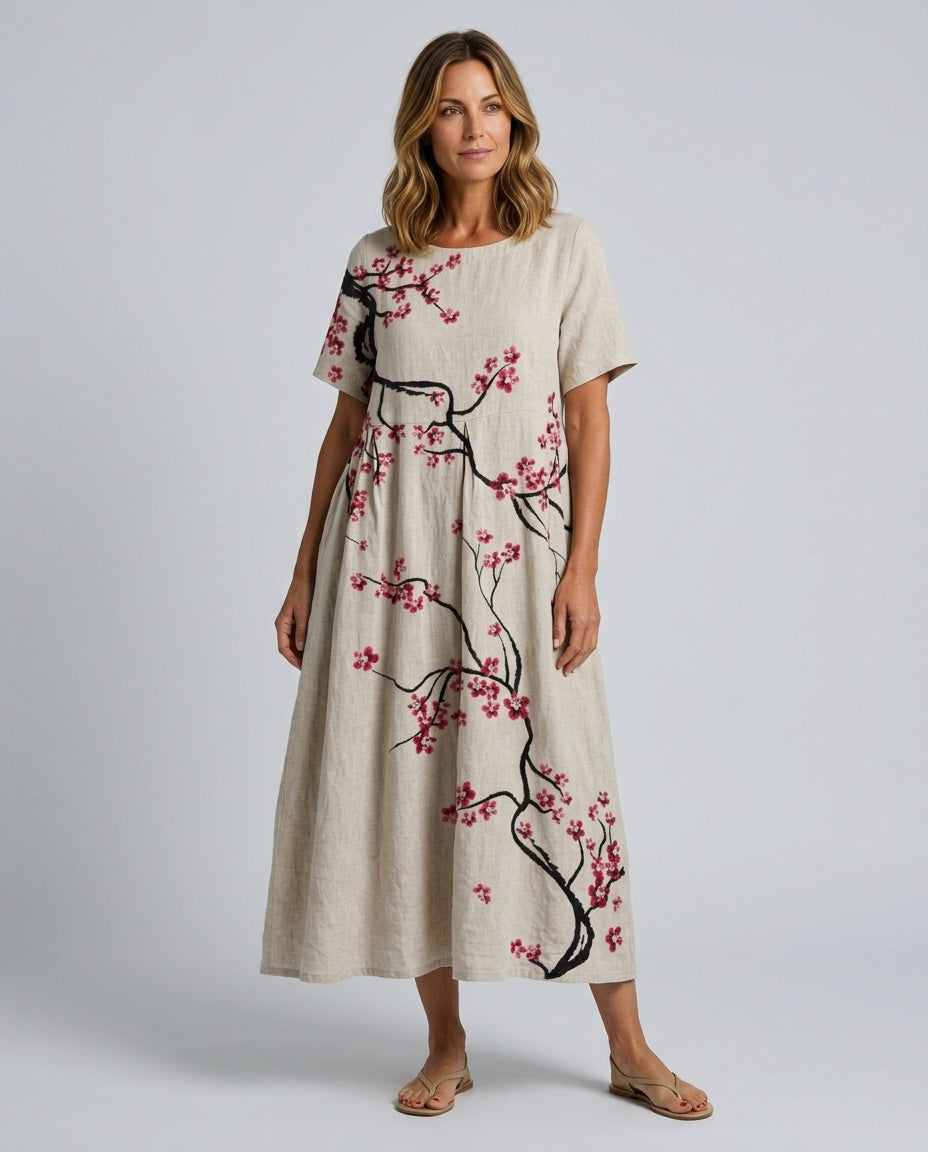 Effortless women's floral boho maxi dress, comfortable and stylish for summer casual wear or vacation.