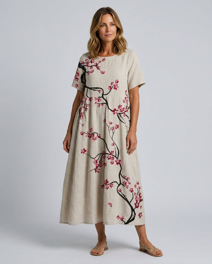 Effortless women's floral boho maxi dress, comfortable and stylish for summer casual wear or vacation.