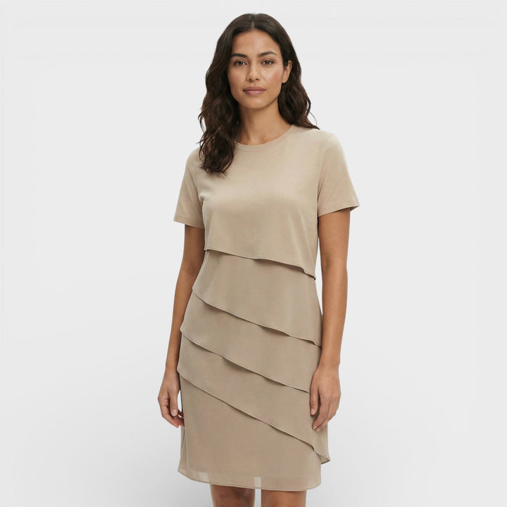 Women's layered ruffle cocktail midi dress, a stunning piece for elegant formal and evening parties.
