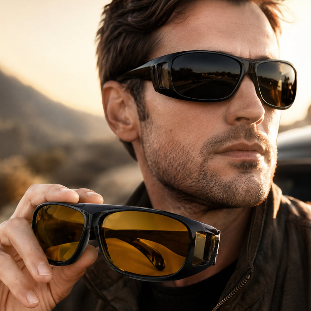 Polarized unisex driving sunglasses for daytime use, offering 100% UV protection and glare reduction for clear vision.