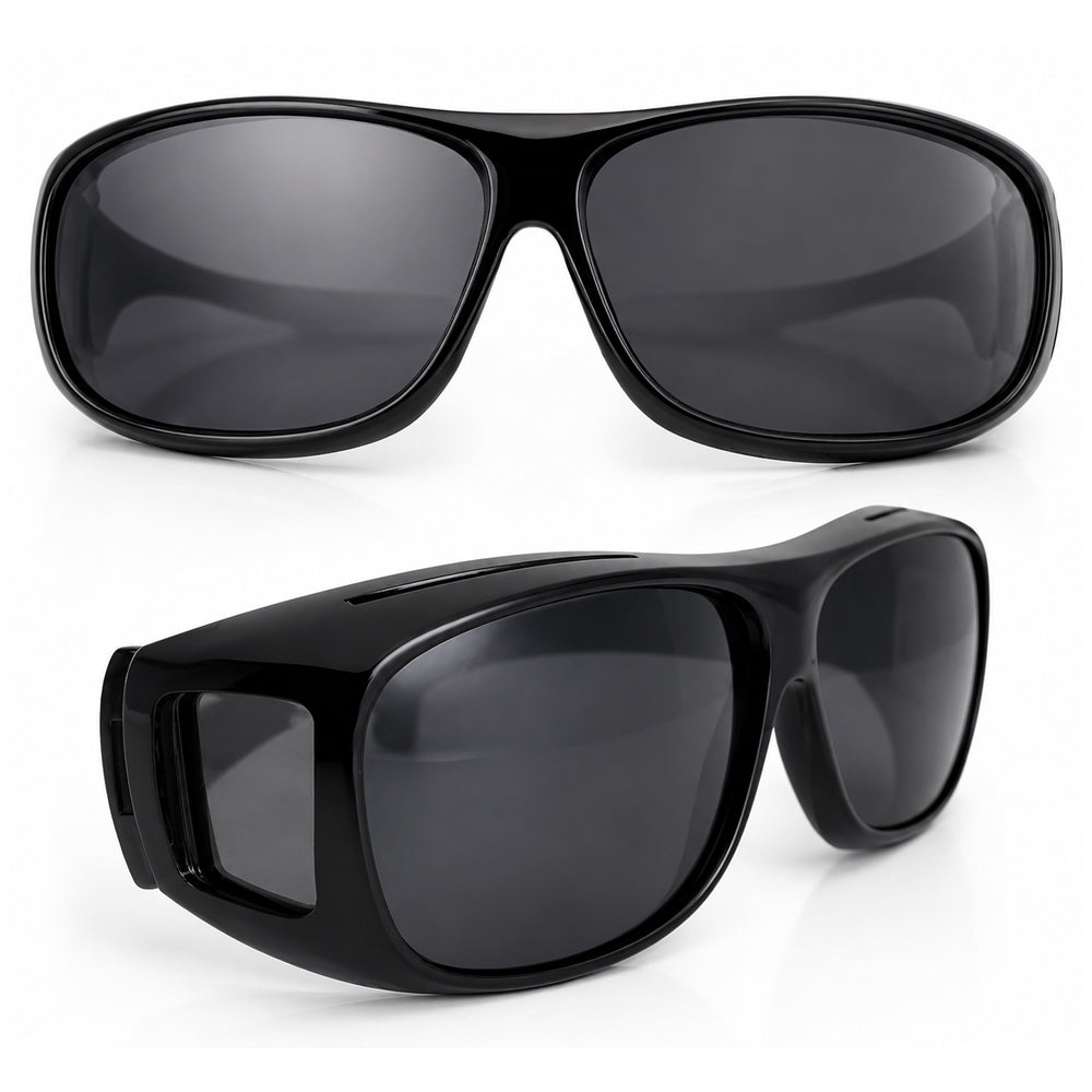 Comfortable unisex polarized sports eyewear set for driving day & night. Reduces glare, protects eyes, ideal for all conditions.